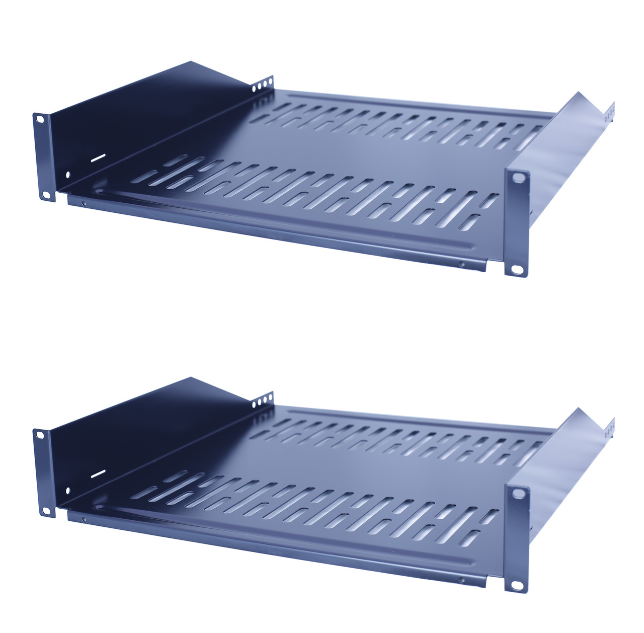 2 Pack 19" Vented Steel 2 Space 2U Rack Mount Cantilever Network Shelf